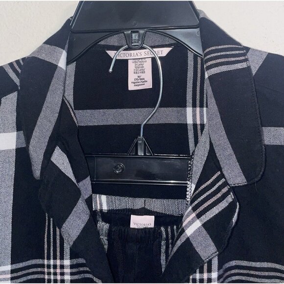 Victorias Secret 2 Piece Flannel Plaid PJs Pajamas LS Womens M Medium Black - Picture 4 of 5